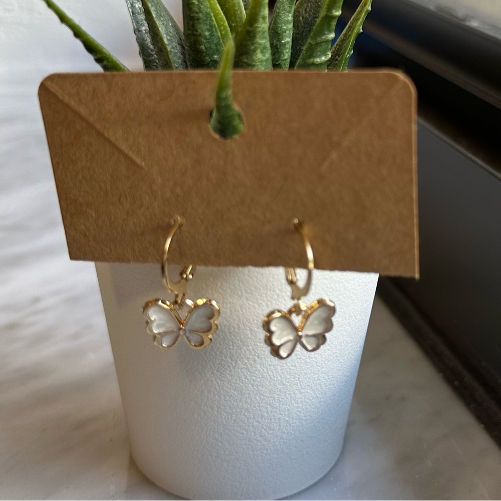White Butterfly Dangle Earrings